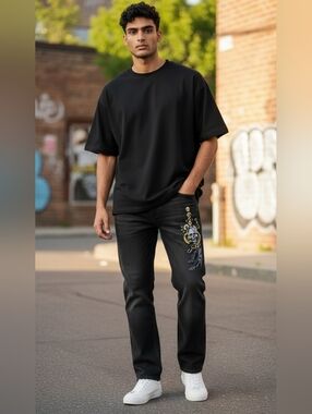 Ed Hardy Skull Snake Panther Jeans Men's 36x31 Black Embroidered Y2k Stretch NWT